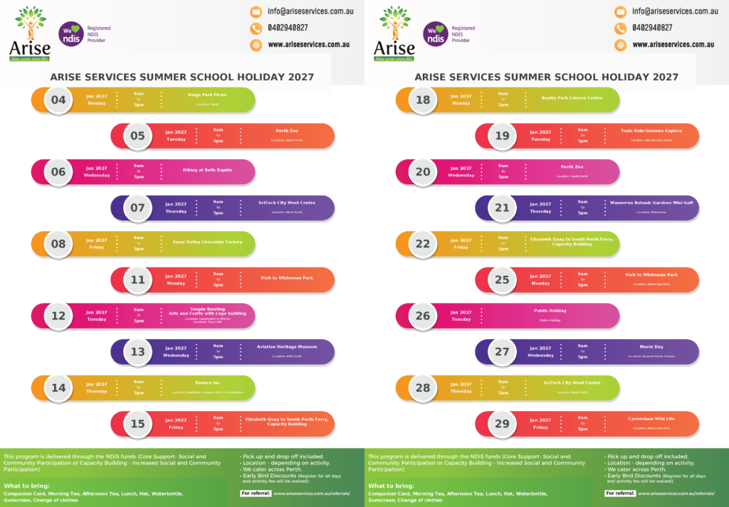 Arise Services Summer School Holiday 2027 program